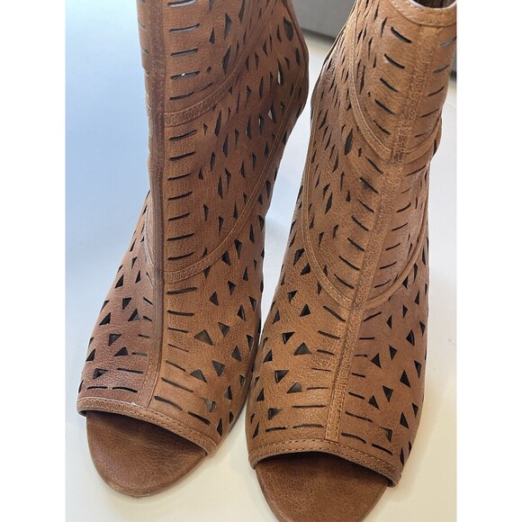 Vince Camuto Womens 9.5‎ Kachina Brown Leather Open Toe High Heel Booties W/box - Picture 5 of 14